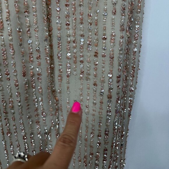 FLAW - NWT Mac Duggal Sequined Sleeveless V-Neck Midi Sheath Dress Nude 4 #9851 - Picture 6 of 14